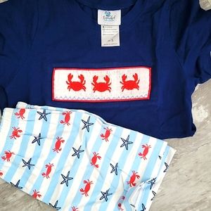Little red, white and blue matching crab set